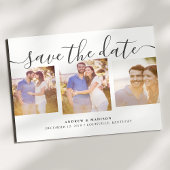 Signature Script Drie Foto's Grijs Save The Date Aankondigingskaart