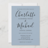 Signature Script Dusty Blue Photo Wedding Kaart (Voorkant)