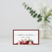 Signature Script & Elegant Burgundy Floral Rozen Visitekaartje (Staand voorkant)