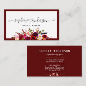 Signature Script & Elegant Burgundy Floral Rozen Visitekaartje (Voorkant / Achterkant)