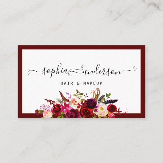 Signature Script & Elegant Burgundy Floral Rozen Visitekaartje (Voorkant)
