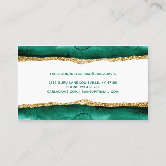 Signature Script Emerald Green and Gold Waterverf Visitekaartje (Achterkant)