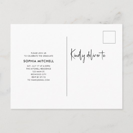 Signature Script Heart Photo Graduparty Aankondigingskaart (Achterkant)