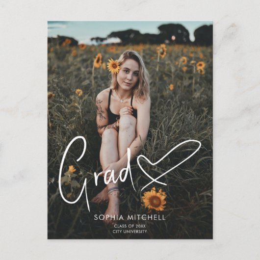 Signature Script Heart Photo Graduparty Aankondigingskaart (Voorkant)