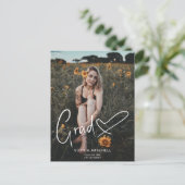Signature Script Heart Photo Graduparty Aankondigingskaart (Staand voorkant)