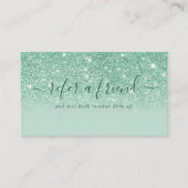 Signature Script Mint Green Glitter Modern Girly Aanbevelingskaartje (Voorkant)