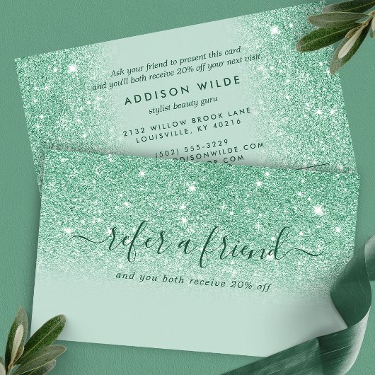 Signature Script Mint Green Glitter Modern Girly Aanbevelingskaartje