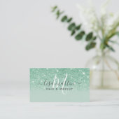 Signature Script Mint Green Glitter Modern Girly Visitekaartje (Staand voorkant)