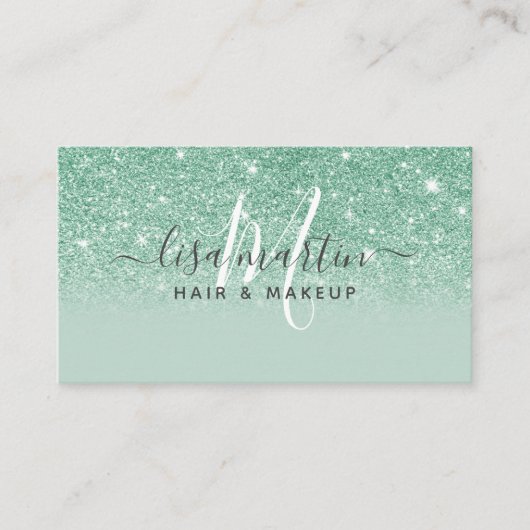 Signature Script Mint Green Glitter Modern Girly Visitekaartje (Voorkant)