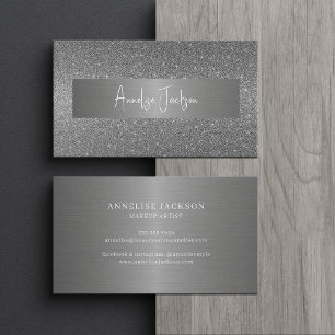 Signature script modern glam Silver glitter Visitekaartje