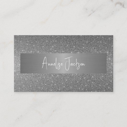 Signature script modern glam Silver glitter Visitekaartje (Voorkant)