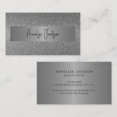 Signature script modern glam Silver glitter Visitekaartje (Voorkant / Achterkant)
