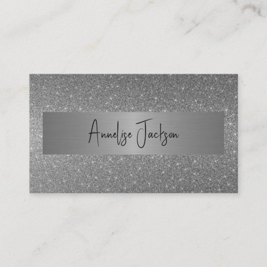 Signature script modern glam Silver glitter Visitekaartje (Voorkant)