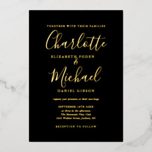 Signature Script Photo Weduwing Black and Gold Folie Uitnodiging