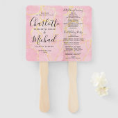 Signature Script Pink Gold Marble Wedding Program Handwaaier (Voorkant en achterkant)