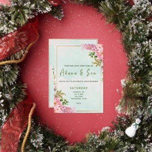 Signature Script, Roos & Blush Floral Wedding Foli Folie Uitnodiging