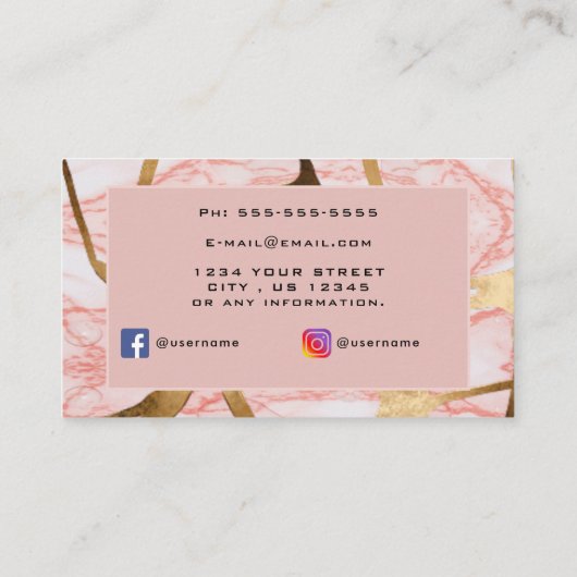 Signature Script Roze Glam Glitter Marmer Modern Visitekaartje (Achterkant)