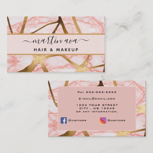 Signature Script Roze Glam Glitter Marmer Modern Visitekaartje (Voorkant / Achterkant)