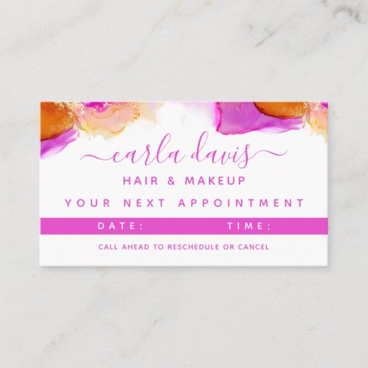 Signature Script roze Oranje Alcohol Ink Afsprakenkaartje (Voorkant)