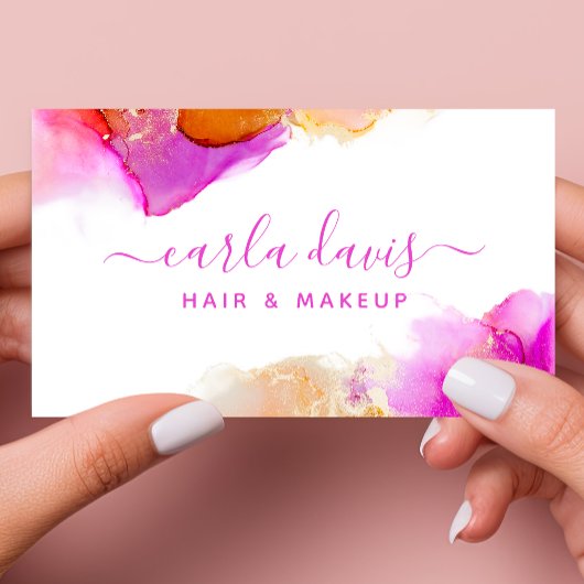 Signature Script roze Oranje Alcohol Ink Visitekaartje