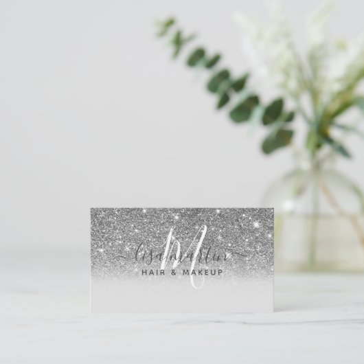 Signature Script Silver Glitter Modern Girly Visitekaartje (Staand voorkant)