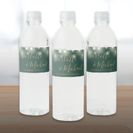 Signature Script String Lights Groen Goud Bruiloft Waterfles Etiket