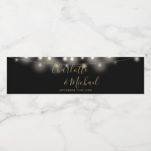 Signature Script String Lights Zwart Goud Bruiloft Waterfles Etiket (Enkel label)