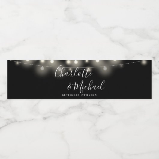 Signature Script String Lights Zwart Wit Bruiloft Waterfles Etiket (Enkel label)