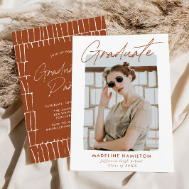 Signature Script Terracotta Foto Graduation Party Kaart