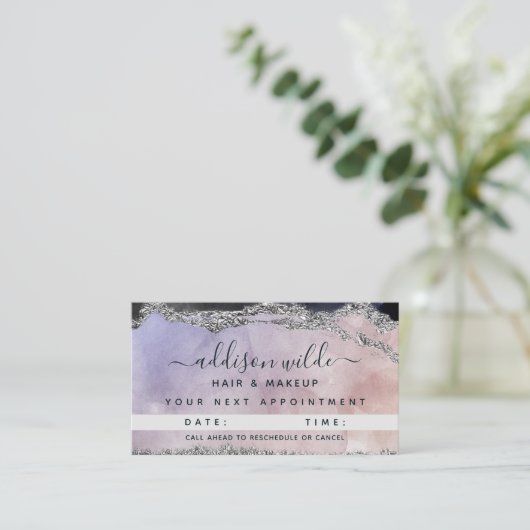 Signature Script Waterverf Paars Black Silver Afsprakenkaartje (Staand voorkant)