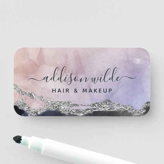 Signature Script Waterverf Paars Black Silver Naamplaatje (In situ)