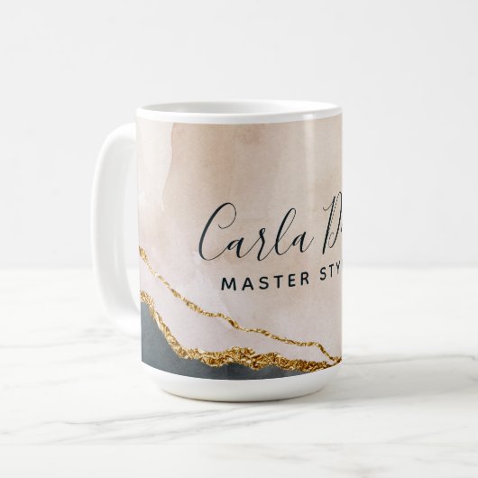 Signature Script Waterverf roze zwarte gouden marm Koffiemok (Voorkant links)