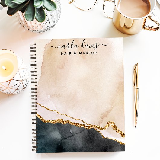 Signature Script Waterverf roze zwarte gouden marm Notitieboek