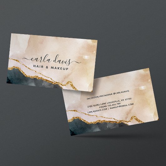 Signature Script Waterverf roze zwarte gouden marm Visitekaartje