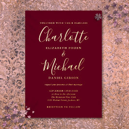 Signature Script Wedding Burgundy and Gold Folie Uitnodiging