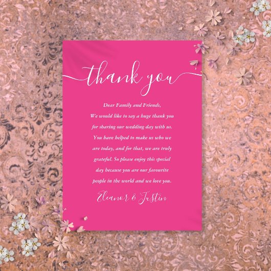 Signature Script Wedding Hot Pink Bedankt Plaatskaartje