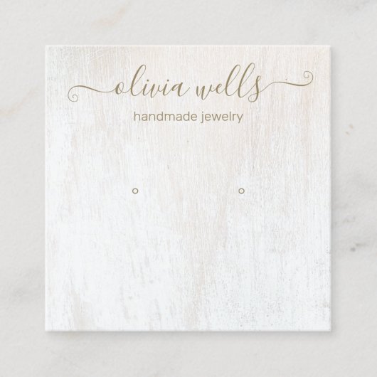 Signature Script White Wood Earring Display Square Vierkante Visitekaartje (Voorkant)