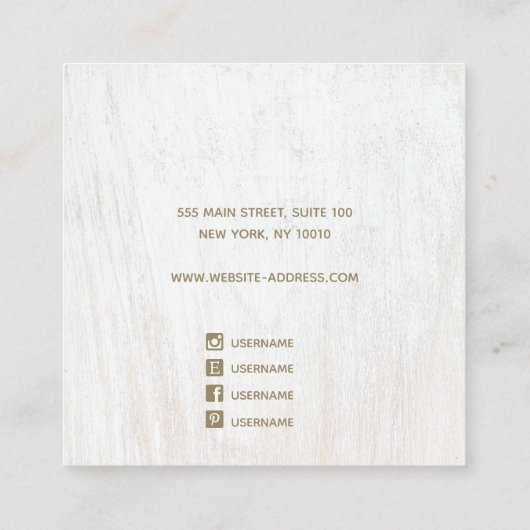 Signature Script White Wood Earring Display Square Vierkante Visitekaartje (Achterkant)