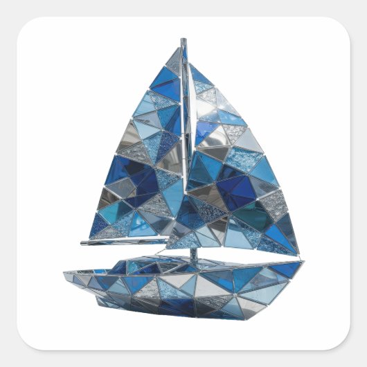 Signature Silver BLUE GLASS SAILBOAT Sticker Afdru (Voorkant)