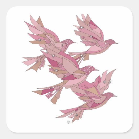 Signature Silver ROZE VOGELS Sticker Kunst (Voorkant)