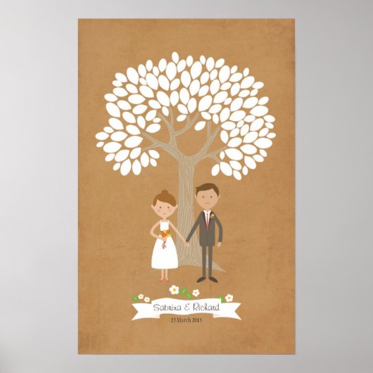 Signature Tree met Cartoon Couple Portret Poster (Voorkant)