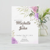 Signature Wedding Invitation Paarse flower Kaart (Staand voorkant)