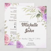 Signature Wedding Invitation Paarse flower Kaart (Voorkant / Achterkant)