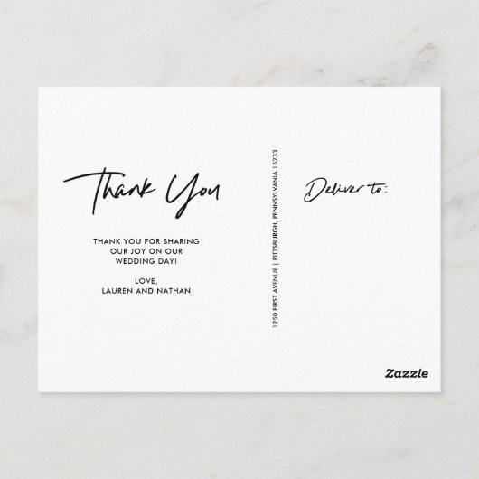 Signature | White Script Trouwfoto Dank u Briefkaart (Achterkant)