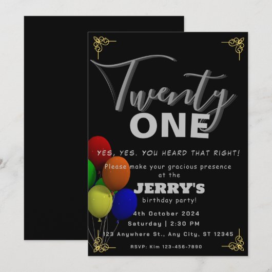 Signature Zwart met ballonnen verjaardag Kaart (Voorkant / Achterkant)