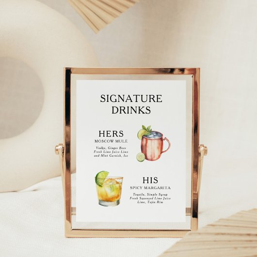 Signaturedrinks bruiloft cocktailmenu poster