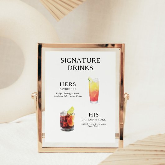 Signaturedrinks bruiloft cocktailmenu poster