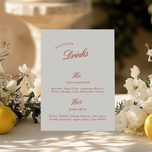 Signatuurdranken Vintage Red & Ivory Trouwmenu