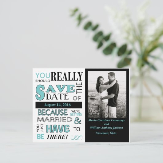 Signboard Bewaar het datum Briefkaart (blauw) (Staand voorkant)