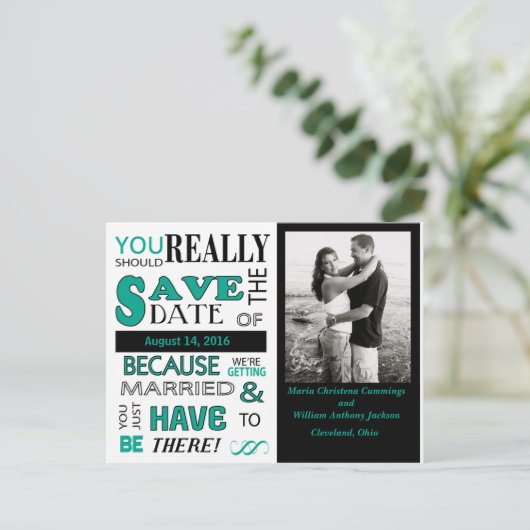 Signboard Save The Date Briefkaart (Smaragd) (Staand voorkant)